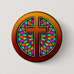 BÓTON REDONDO 5.08CM CRUZ COM VITRAL