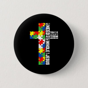 Bóton Redondo 5.08cm Cruz de Jesus Conscientização do Autismo Puzzle Cr