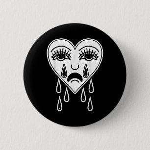 Bóton Redondo 5.08cm Crying Heart American Traditional Tattoo Old Schoo