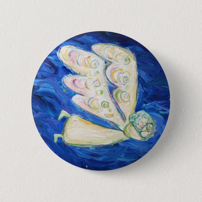 Bóton Redondo 5.08cm Cuidados com Alma Anjo Voador e Pino Bebê (Frente)