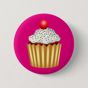 Bóton Redondo 5.08cm Cupcake com borrifadas e cereja no topo