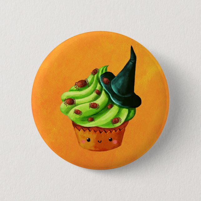 Bóton Redondo 5.08cm Cupcake de Halloween de pequenas aranhas (Frente)