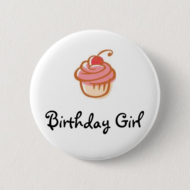 Bóton Redondo 5.08cm cupcake, menina do aniversário - personalizada (Frente)
