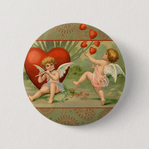 Bóton Redondo 5.08cm Cupidos do Amor do Dia dos Namorados Antigo Vintag