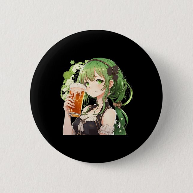 Bóton Redondo 5.08cm Cute Anime Girl Luckier St Patrick's Day Kawaii Lo (Frente)