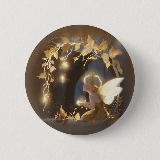 Bóton Redondo 5.08cm Cute Autumn Fairy with Glowing Flowers (Frente)