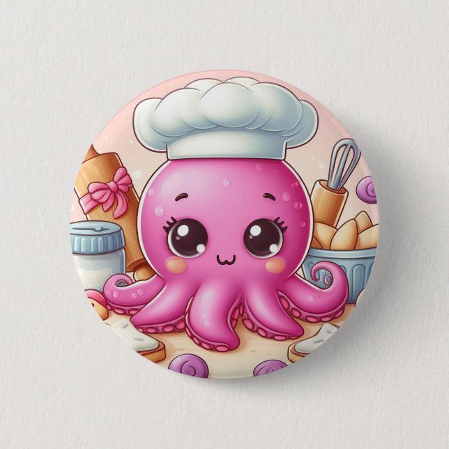 Bóton Redondo 5.08cm Cute baking octopus button (Frente)