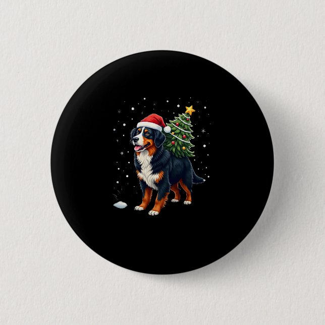 Bóton Redondo 5.08cm Cute Bernese Mountain Dog in a Christmas Tree for  (Frente)