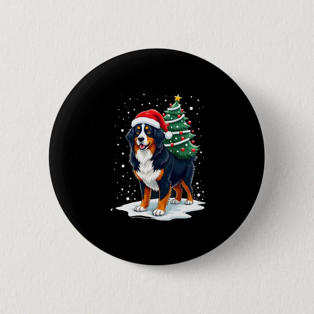 Bóton Redondo 5.08cm Cute Bernese Mountain Dog in a Christmas Tree for  (Frente)