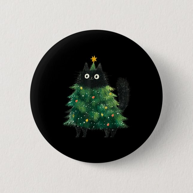 Bóton Redondo 5.08cm Cute Black Cat In Christmas Tree Cat Lover Holiday (Frente)
