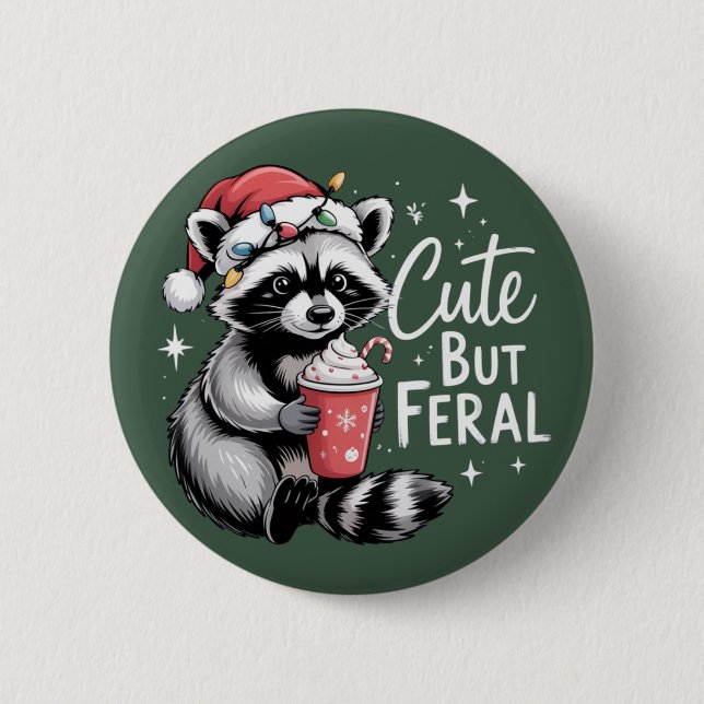 Bóton Redondo 5.08cm Cute But Feral Christmas Raccoon Funny Animal (Frente)