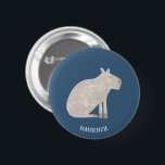 Bóton Redondo 5.08cm Cute Capybara Personalizada<br><div class="desc">Uma aquarela divertida,  capybara,  num fundo verde teal para amantes de animais e da vida selvagem. Arte original de Nic Squirrell. Altere ou remova o texto do nome para personalizar.</div>