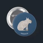 Bóton Redondo 5.08cm Cute Capybara Personalizada<br><div class="desc">Uma aquarela divertida,  capybara,  num fundo verde teal para amantes de animais e da vida selvagem. Arte original de Nic Squirrell. Altere ou remova o texto do nome para personalizar.</div>