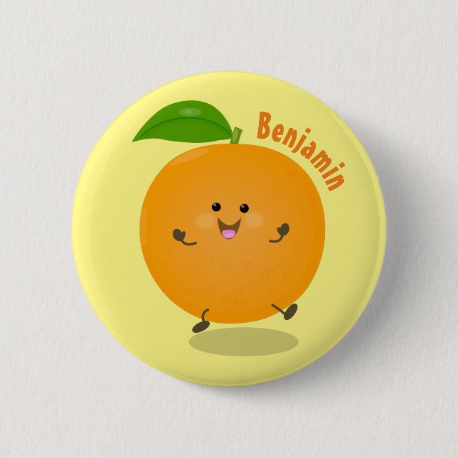 Bóton Redondo 5.08cm Cute dancing orange citrus fruit (Frente)