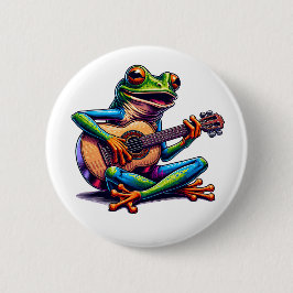 Bóton Redondo 5.08cm Cute Frog Playing a Guitar