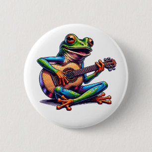 Bóton Redondo 5.08cm Cute Frog Playing a Guitar