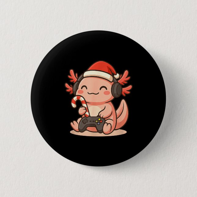 Bóton Redondo 5.08cm Cute Gamer Axolotl Christmas Design  (Frente)