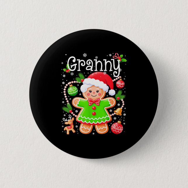 Bóton Redondo 5.08cm Cute Granny Gingerbread Family Matching Christmas  (Frente)