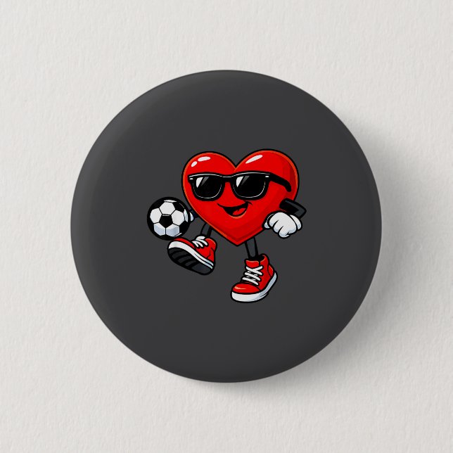 Bóton Redondo 5.08cm Cute Heart Playing Soccer Valentines Day Soccer Bo (Frente)