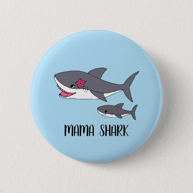 Bóton Redondo 5.08cm Cute Mama Shark and Baby Shark Button (Frente)