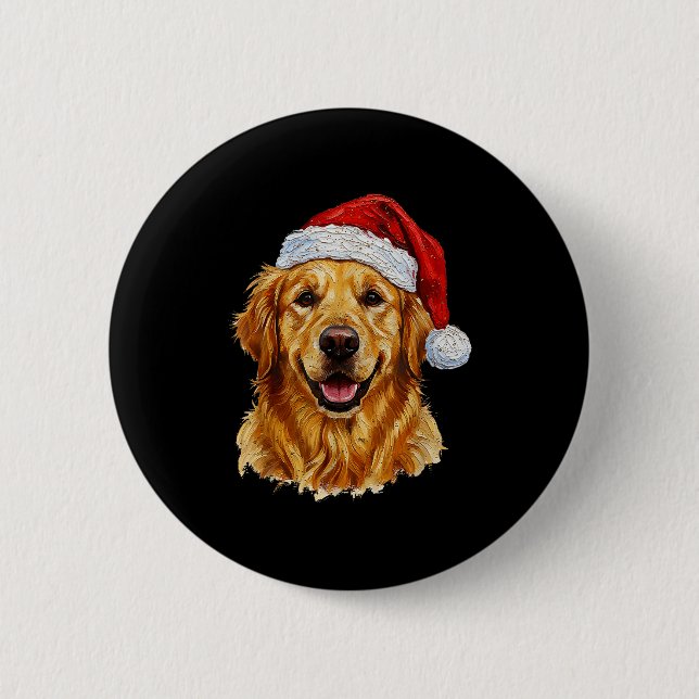 Bóton Redondo 5.08cm Cute Merry Christmas Golden Retriever Dog Christma (Frente)