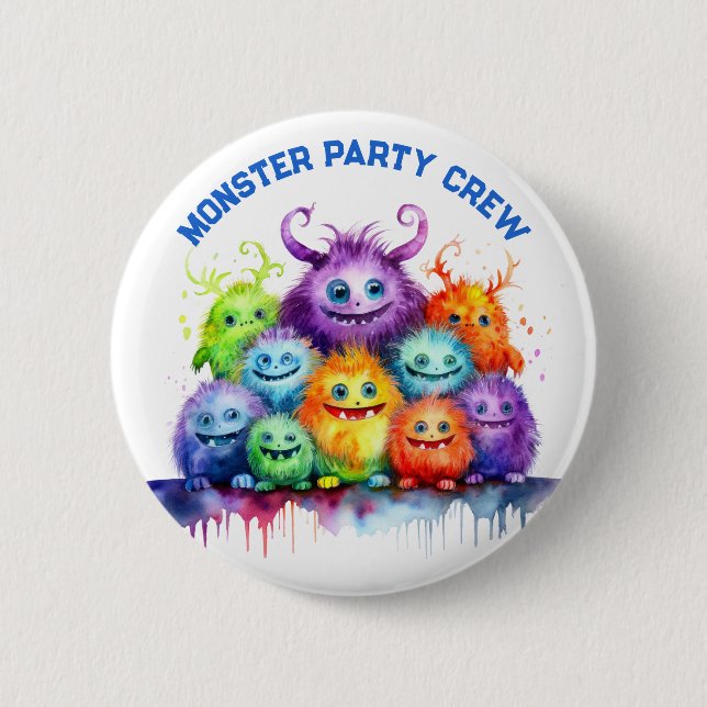 Bóton Redondo 5.08cm Cute Monsters Kids Birthday Party Crew (Frente)