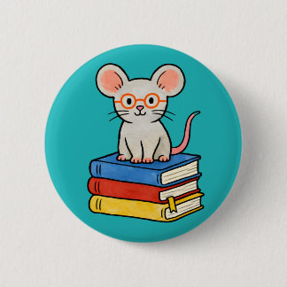 Bóton Redondo 5.08cm Cute Mouse on Books Stack