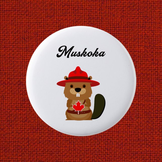 Bóton Redondo 5.08cm Cute Muskoka Canada Beaver com Red Hat (Criador carregado)