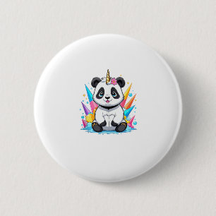 Bóton Redondo 5.08cm Cute Panda Andando Unicórnio Meninas Arco-íris
