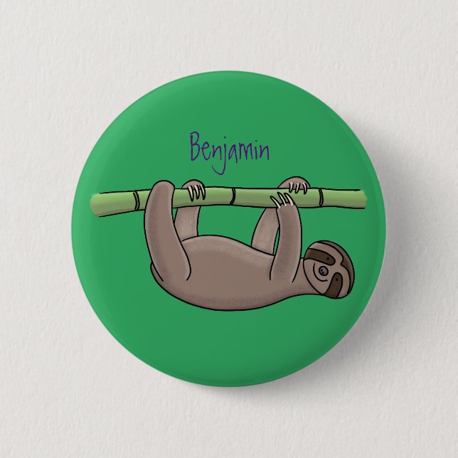Bóton Redondo 5.08cm Cute smiling sloth on bamboo cartoon illustration (Frente)