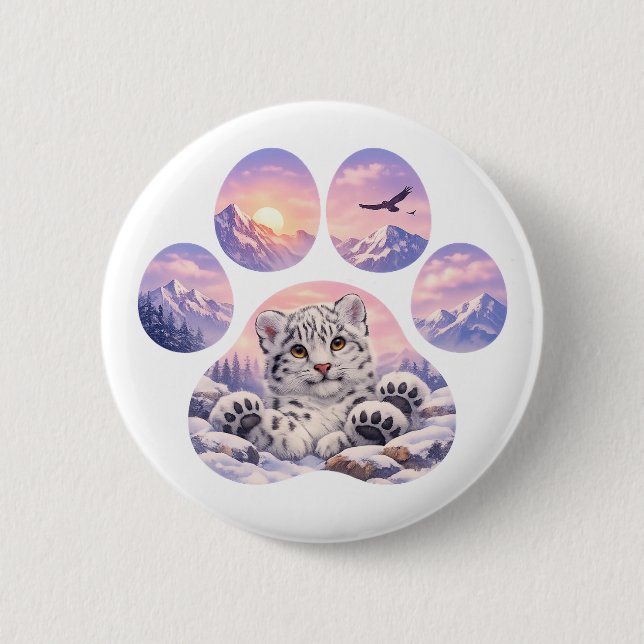 Bóton Redondo 5.08cm Cute Snow Leopard Paw Mountain Design (Frente)