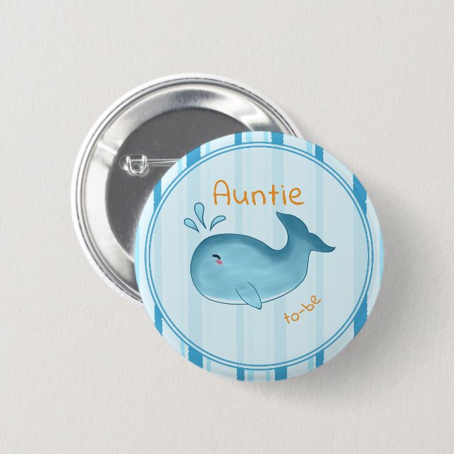 Bóton Redondo 5.08cm Cute Whale Baby Shower Auntie-to-be (Frente & Verso)