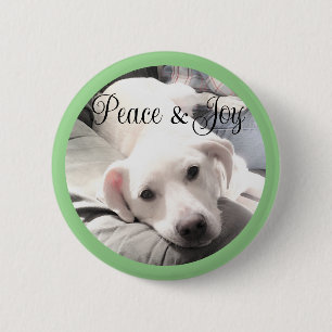 Bóton Redondo 5.08cm Cute White Puppy Dog Peace and Joy Sage Green