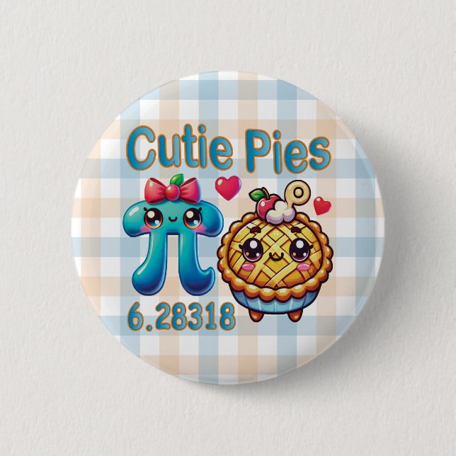 Bóton Redondo 5.08cm "Cutie Pies" - Símbolo de Pi Cónico e Pie Pun (Frente)