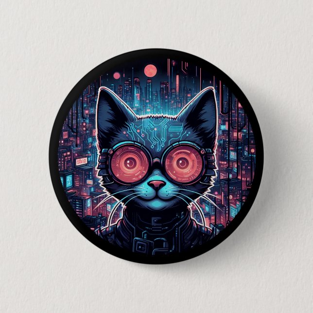 Bóton Redondo 5.08cm Cyber Cat Futuralista (Frente)