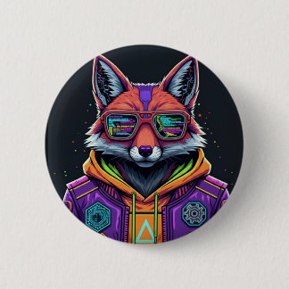 Bóton Redondo 5.08cm Cyber Fox Button Pin – Neon Streetwear Animal Art
