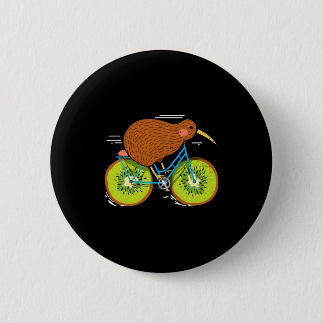 Bóton Redondo 5.08cm Cycle New Zealand Funny Kiwi On A Bicycle Design I (Frente)