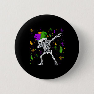 Bóton Redondo 5.08cm Dabbing Skeleton Mardi Gras Kids Boys