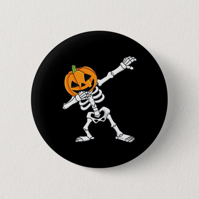 Bóton Redondo 5.08cm Dabbing Skeleton Pumpkin Cabeça Diversão Halloween (Frente)