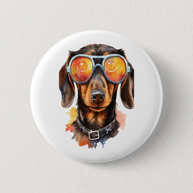 Bóton Redondo 5.08cm Dachshund com óculos de sol (Frente)