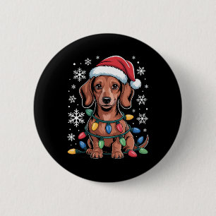 Bóton Redondo 5.08cm Dachshund Com Papai Noel Envolvido Na Luz De Natal