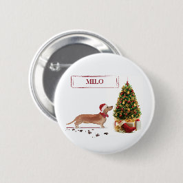Bóton Redondo 5.08cm Dachshund Marrom Engraçado Cachorro Natal com Árvo