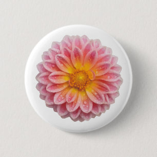 Bóton Redondo 5.08cm Dahlia rosa e gotas cor-de-rosa