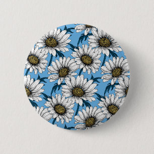 Bóton Redondo 5.08cm Daisies, flores silvestres em azul