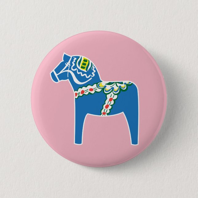 Bóton Redondo 5.08cm Dalahäst | Azul-cavalo Dala (Frente)