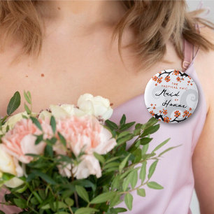 Bóton Redondo 5.08cm DAMA DE HONRA Flores Tropicais Ondas Casamento Chi