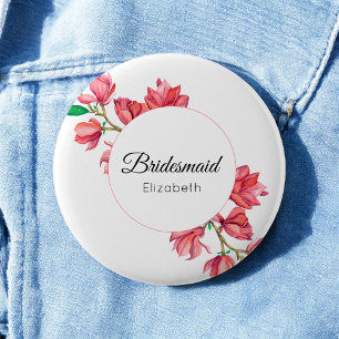 Bóton Redondo 5.08cm Dama de honra Magnólia Rosa Branco