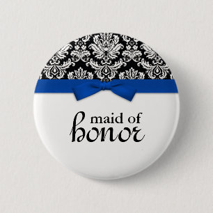 Bóton Redondo 5.08cm Damasco com o botão azul da madrinha de casamento