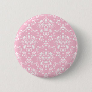 Bóton Redondo 5.08cm Damasco cor-de-rosa e branco