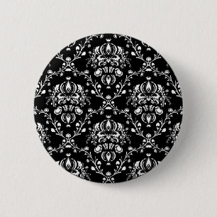 Bóton Redondo 5.08cm Damasco preto e branco